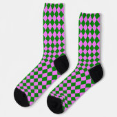 Pink Green Checker Diamond Pattern Sokken (Links)
