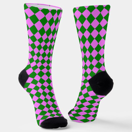 Pink Green Checker Diamond Pattern Sokken (Gebogen)