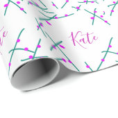 Pink green cherry tree name boho retro rustic bold cadeaupapier (Rol Hoek)