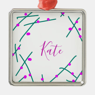 Pink green cherry tree name boho retro rustic bold metalen ornament