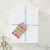 Pink & green Christmas trees Cadeaulabel (Met Touw)