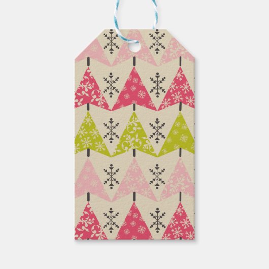 Pink & green Christmas trees Cadeaulabel (Voorkant)