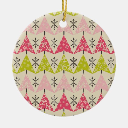 Pink & green Christmas trees Keramisch Ornament (Voorkant)