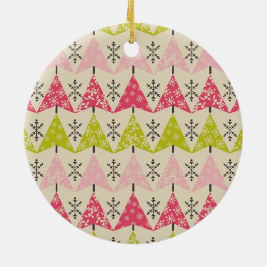 Pink & green Christmas trees Keramisch Ornament (Achterkant)