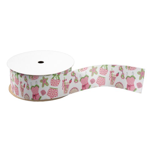 Pink & Green Coquette Summer Beach Vacation Grosgrain Lint (Spoel)