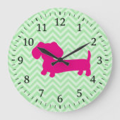 Pink & Green Dachshund Wall Clock Grote Klok (Voorkant)