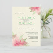Pink Green Ecru Floral Wedding Invitation Kaart (Staand voorkant)