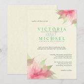Pink Green Ecru Floral Wedding Invitation Kaart (Voorkant / Achterkant)