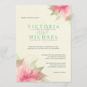 Pink Green Ecru Floral Wedding Invitation Kaart