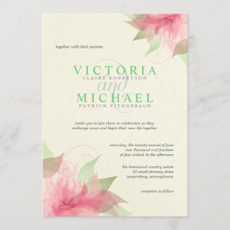 Pink Green Ecru Floral Wedding Invitation Kaart
