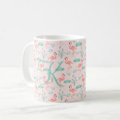 Pink Green Flamingo Monogram Tropical Birds Koffiemok (Voorkant links)
