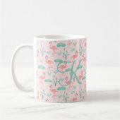 Pink Green Flamingo Monogram Tropical Birds Koffiemok (Links)