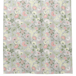 Pink Green Floral Bloemenmeisje Pattern Douchegordijn