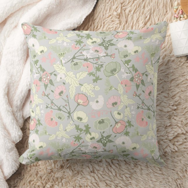 Pink Green Floral Bloemenmeisje Pattern Sierkussen (Deken)