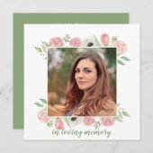 Pink & Green Floral Celebration of Life Funeral Bedankkaart (Voorkant / Achterkant)