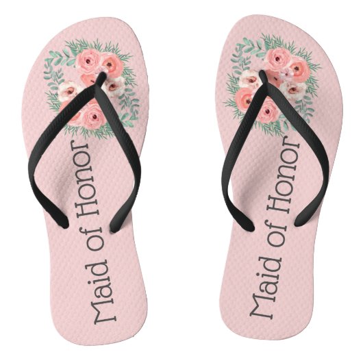 Pink Green Floral Maid of Honor Teenslippers (Voetbed)