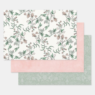 Pink Green Floral  Paisley Inpakpapier Vel