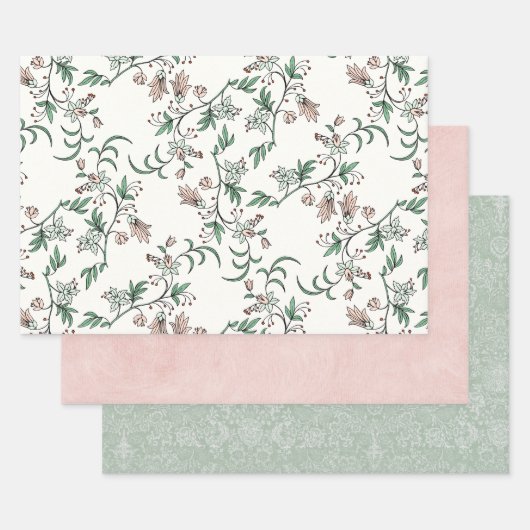Pink Green Floral Paisley Inpakpapier Vel (Set)
