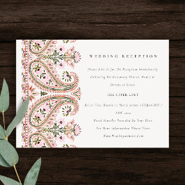 Pink Green Floral Paisley Motif Wedding Reception Informatiekaartje