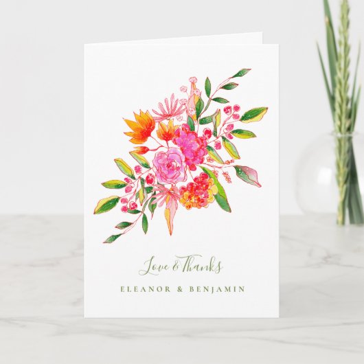 Pink Green Floral Photo Wedding Message Folders Bedankkaart (Voorkant)