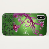 PINK GREEN FLORAL SWIRLS, BERRIES DAMASK MONOGRAM Case-Mate iPhone CASE (Achterkant (horizontaal))