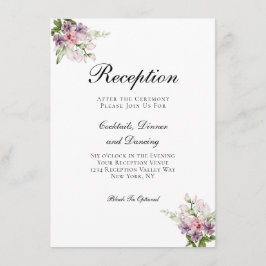 Pink Green Floral Traditional Wedding Reception Informatiekaartje