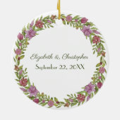 Pink Green Floral Wedding Date personaliseren Keramisch Ornament (Achterkant)