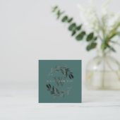 PINK GREEN FOLIAGE INITIAAL WREATH GIFT CERTIFICAA VIERKANTE VISITEKAARTJE (Staand voorkant)
