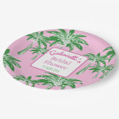 Pink & Green Font Palm Tree Bridal Shower Custom Papieren Bordje (Gekanteld)