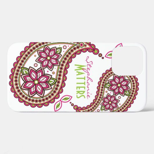 Pink Green Funky Paisley gepersonaliseerd Case-Mate iPhone Case (Achterkant (horizontaal))