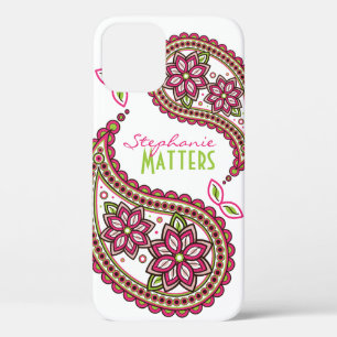 Pink Green Funky Paisley gepersonaliseerd iPhone 12 Hoesje