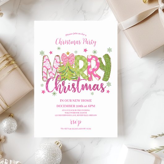 Pink Green Gingerbread Christmas Party Kaart