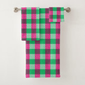 Pink Green Gingham Check Design Bad Handdoek (Insitu)