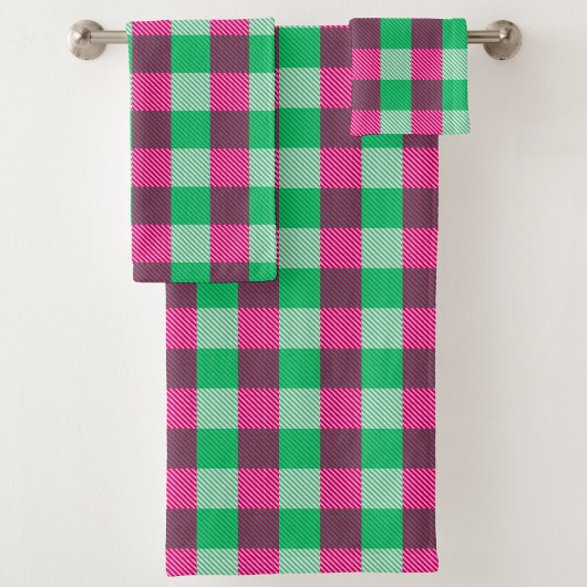 Pink Green Gingham Check Design Bad Handdoek