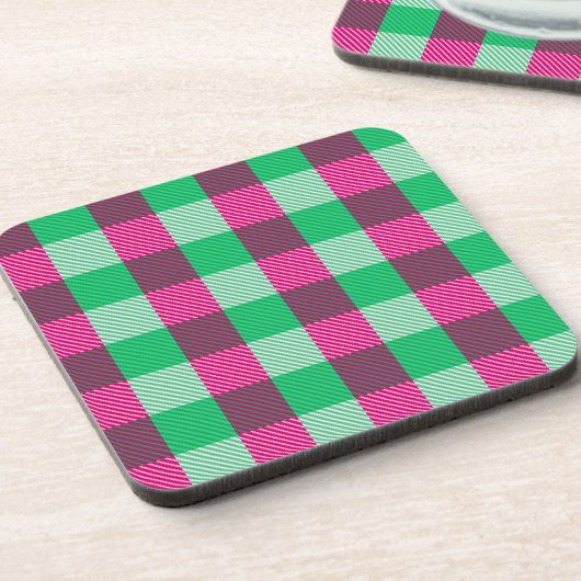 Pink Green Gingham Check Design Bier Onderzetter