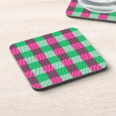 Pink Green Gingham Check Design Bier Onderzetter (Linkerzijde)