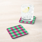 Pink Green Gingham Check Design Bier Onderzetter (Rechterzijde)