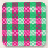 Pink Green Gingham Check Design Bier Onderzetter (Voorkant)