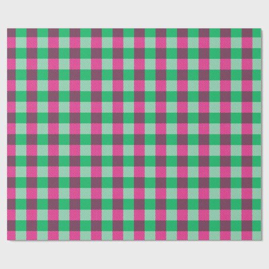 Pink Green Gingham Check Design Cadeaupapier (Vlak)