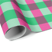 Pink Green Gingham Check Design Cadeaupapier (Rol Hoek)