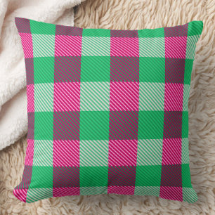 Pink Green Gingham Check Design Kussen
