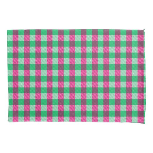 Pink Green Gingham Check Design Kussensloop (Voorkant)