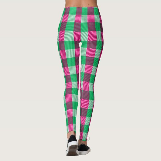 Pink Green Gingham Check Design Leggings (Achterkant)