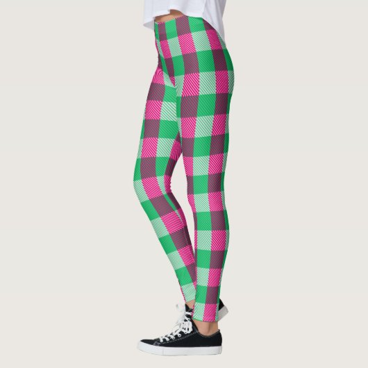 Pink Green Gingham Check Design Leggings (Links)