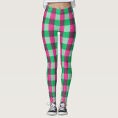 Pink Green Gingham Check Design Leggings (Voorkant)