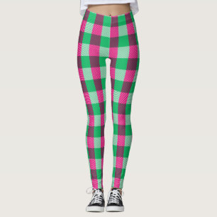 Pink Green Gingham Check Design Leggings
