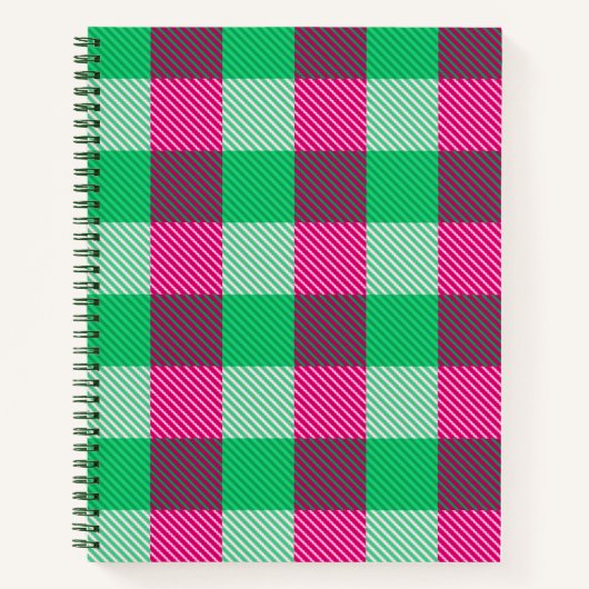 Pink Green Gingham Check Design Notitieboek (Voorkant)