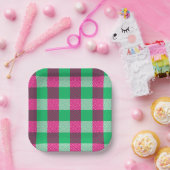 Pink Green Gingham Check Design Papieren Bordje (Feest)