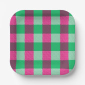 Pink Green Gingham Check Design Papieren Bordje (Voorkant)