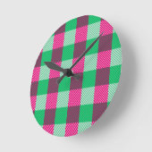Pink Green Gingham Check Design Ronde Klok (Hoek)